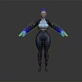 Futuristic Sci Fi Humanoid Creature With Blue Hair Glowing Blue Hands And Tight Dark Outfit