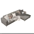 Elegant Light Beige Sectional Sofa With Multiple Colored Cushions And Soft Fur Throw 3d model