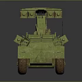 Green Rusty Wheeled Military Tank With Turret And Armor Details