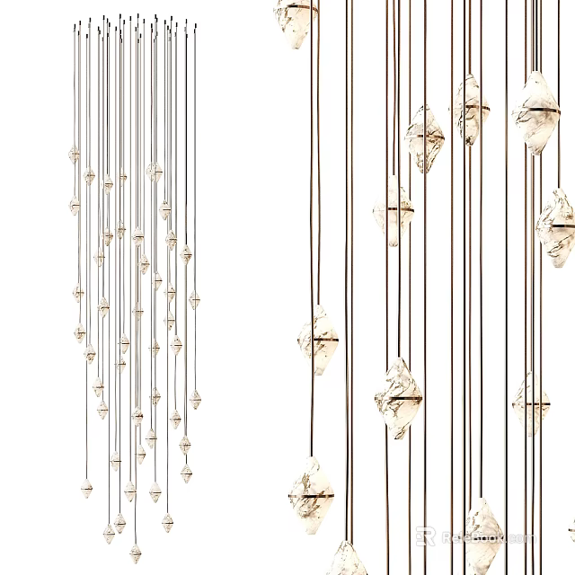 Elegant Modern Chandelier With Crystal Droplets And Hanging Design Elements 3d model 