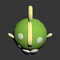 Cute Green Cartoon Game Character With Big Eyes Pink Mouth And White Wings