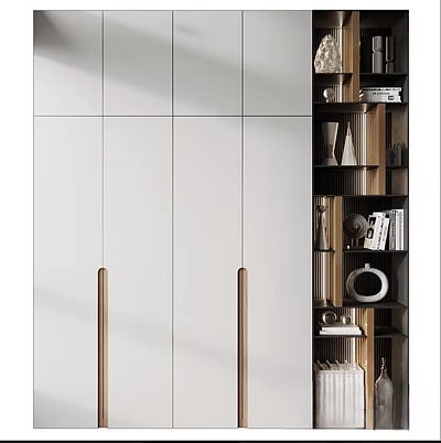Modern Minimalist Wardrobe Design With White Panel Doors And Copper Handles 3d model
