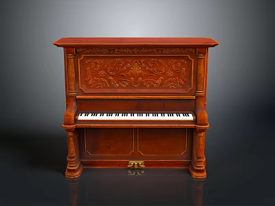 Brown Wooden Piano With Intricate Carved Design For Home Living Room Decor 3d model