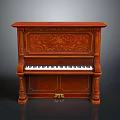 Brown Wooden Piano With Intricate Carved Design For Home Living Room Decor
