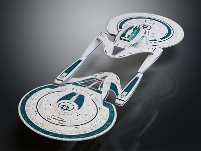 Detailed Star Trek Spaceship Model With Disc Shaped Design And White Blue Color 3d model