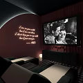 SPA Sauna Interior with Pink Walls Red Curtains Arched Doorway and Black White Lounge Chairs