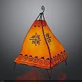 Traditional Red Conical Decorative Lamp With Black Patterns And Chinese Characters Illuminated Stand