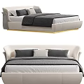 Modern Double Bed With Leather Headboard Gray Bedspread Multiple Pillows And Golden Base 3d model