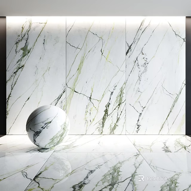 Marble Wall Panel With Natural Vein Pattern And Decorative Sphere On Floor 3d model