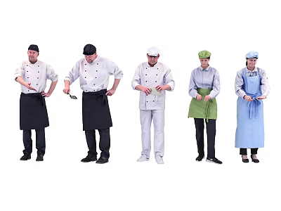 Group of Professional Chefs in Different Uniforms Hats and Aprons Standing 3d model