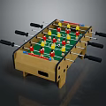 Fun Wooden Foosball Table with Colorful Red Yellow Players Black Handles and Green Tabletop Surface