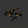 Five Yellow And White Decorated Axes With Brown Handles Crossed Together