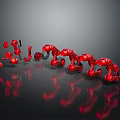 Red Robotic Arms With Scattered Furniture Parts On Black Background Reflection