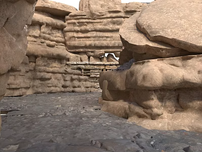 Rugged Natural Rocky Terrain Featuring Layered Stone Walls And Large Boulder Formations 3d model
