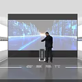 Person Interacting With Large Digital City Screen Display In Modern Space