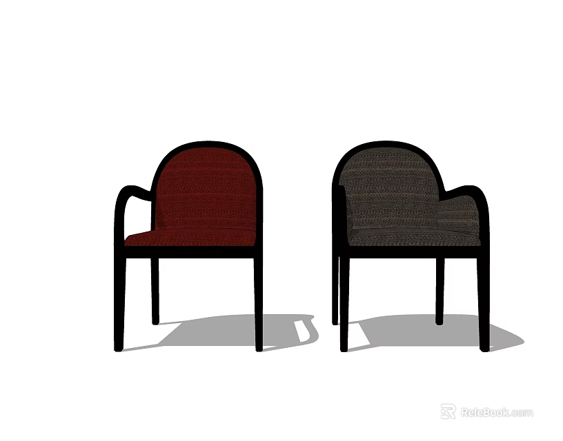 Stylish Dining Chairs With Red And Gray Upholstered Seats Armrests And Black Frames 3d model
