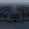 Ancient Architecture Showcases Traditional Gate City Wall and Central Axis Street Layout