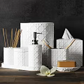 White Ceramic Bathroom Accessories Set With Soap Dispenser Toothbrush Holder Tissue Box And Incense Sticks