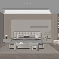 Modern Bedroom Interior With Wooden Wall Paneling Upholstered Headboard Nightstand And Area Rug