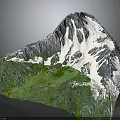 Detailed Mountainous Terrain 3D Model With Snow Covered Peaks And Green Vegetated Areas