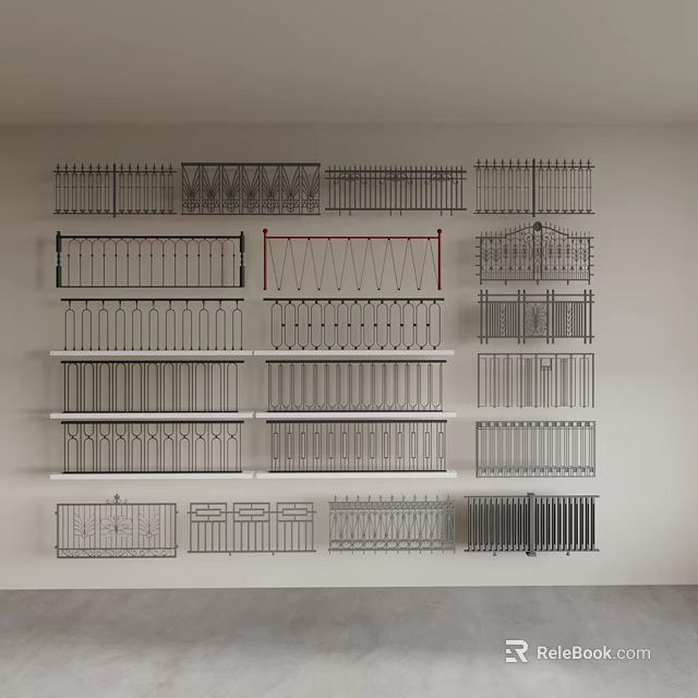 Metal Railings With Various Decorative Designs On Wall Display For Home Decoration 3d model 