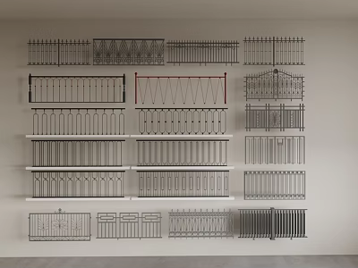 Metal Railings With Various Decorative Designs On Wall Display For Home Decoration 3d model