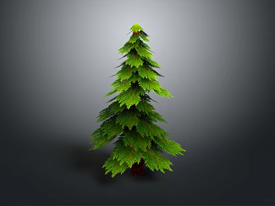 Tall Green Pine Tree With Dense Foliage And Brown Trunk On Gray Background 3d model