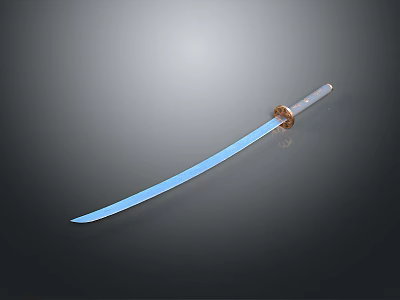 Japanese Samurai Sword With Shiny Blue Blade Ivory Handle And Golden Fittings On Dark Background 3d model