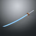 Japanese Samurai Sword With Shiny Blue Blade Ivory Handle And Golden Fittings On Dark Background