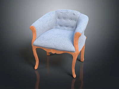Light Blue Single Sofa with Curved Wooden Arms Button Tufted Backrest and Wooden Legs 3d model