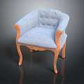 Light Blue Single Sofa with Curved Wooden Arms Button Tufted Backrest and Wooden Legs