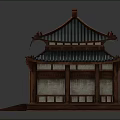 Detailed Traditional Chinese Ancient Architecture Model with Green Tile Roof and Wooden Carvings