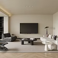 Modern Living Room Sofa Coffee Table Combination Fabric Multi-person Sofa Lazy Sofa Round Coffee Table Entrance Cabinet Combination Floor Lamp Carpet Green Plant Jewelry Ornaments 3d model