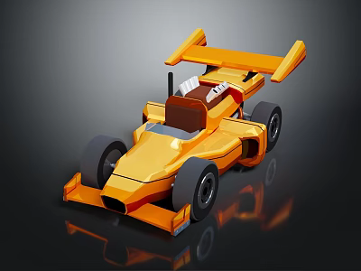 Golden Block Racing Car With Streamlined Design Rear Wing Cockpit And Black Tires 3d model