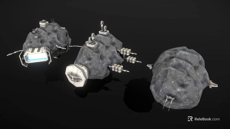 Rock Like Structural Components Featuring Metal Fixtures Connecting Pipes And Hatch Structures 3d model 