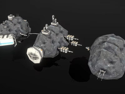 Rock Like Structural Components Featuring Metal Fixtures Connecting Pipes And Hatch Structures 3d model