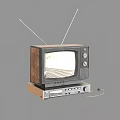 Vintage Television With Wooden Case Antennas White Screen And Retro Device Base