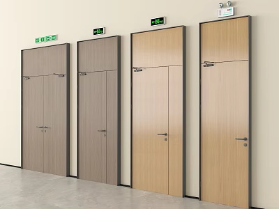 Interior With Emergency Exit Doors Various Colors On Wall And Surveillance Camera 3d model