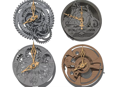 Mechanical Clock Internal Structure Featuring Intricate Gears Brand Logos And Decorative Skull Motifs 3d model