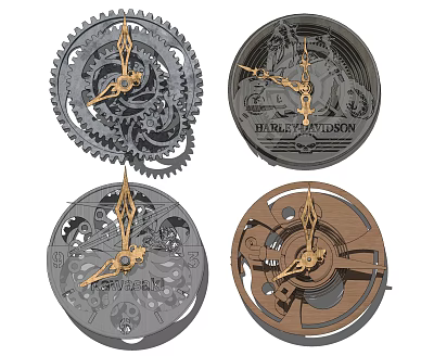 Mechanical Clock Internal Structure Featuring Intricate Gears Brand Logos And Decorative Skull Motifs 3d model