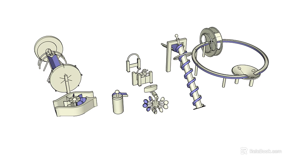 Colorful Playground Equipment With Rotating Slides Climbing Structures And Seats 3d model