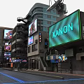 Futuristic City Street With XANON Billboard Tall Buildings Digital Screens And Neon Lights
