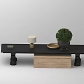 Modern Black Console Table With Lamp Green Plant Tray And Drawer Cabinet