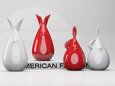 Modern Red And White Rabbit Shaped Decorative Ornament Set With Glossy Finish American Design 3d model