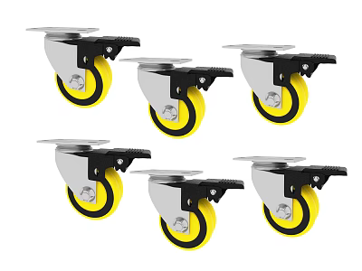 Swivel Casters With Yellow Wheels And Brake For Heavy Duty Applications 3d model