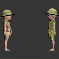 Elderly People In Straw Hats And Floral Shirts Standing On Black Ground With Reflections