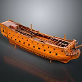 Detailed Wooden Ship Model Displaying Hull Structure And Craftsmanship Features 3d model