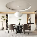 Modern Restaurant Interior Design With Dining Table Chairs Hanging Pendant Light And Green Plants