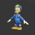 Cute Cartoon Character In Blue Outfit With Yellow Helmet Yellow Feet And Open Arms