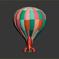 Colorful Patchwork Hot Air Balloon with Small Toy Rockets on Dark Background